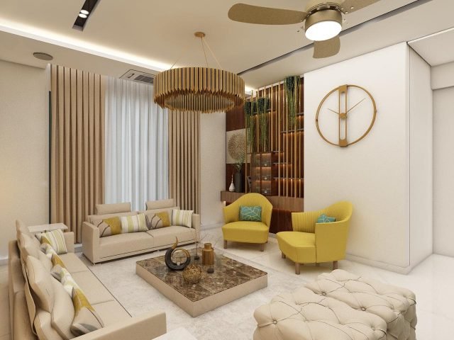 luxury golden colour living room ideas