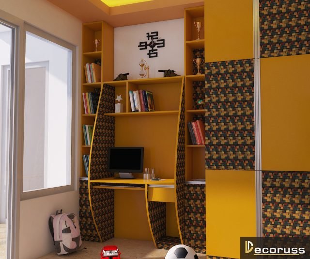 yellow colour study desk interior decorator ideas