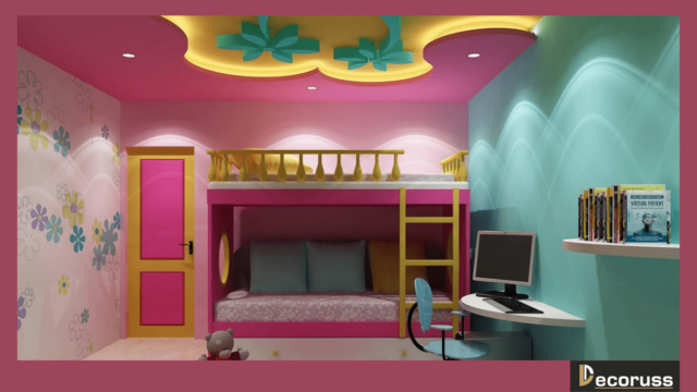Creative and modern kids room false ceiling